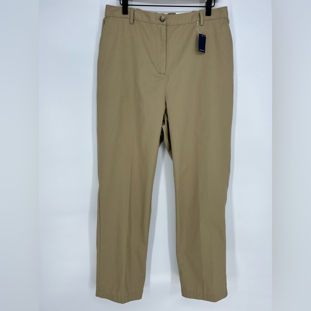 "NWT"Lands'‎ End Women's 14 High Rise Straight Leg Khaki Twill Pant Elastic Back